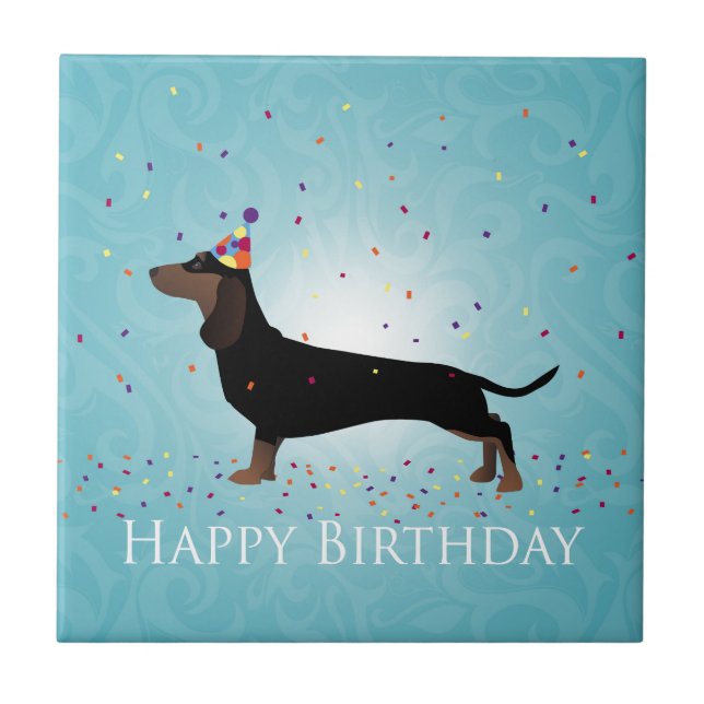 Azulejo De Cerámica Diseño de cumpleaños feliz de Dachshund (Frente)