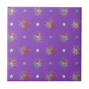 Azulejo De Cerámica Diseño de estrellas y sol colorido