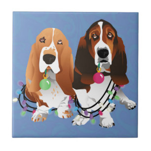Azulejo De Cerámica Diseño de Navidades de Basset Hound Peace Love Joy