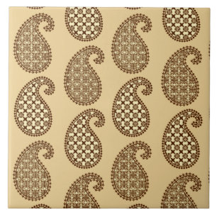 Azulejo De Cerámica diseño de paisley, beige, crema y chocolate