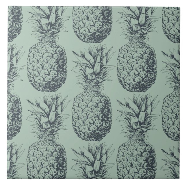 Azulejo De Cerámica Diseño de patrones de piña y fruta tropical (Frente)