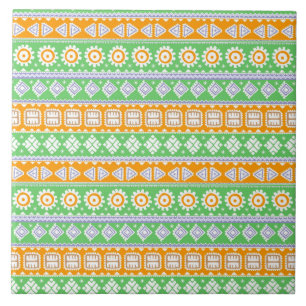 Azulejo De Cerámica Diseño de patrones étnicos naranja verde lindo
