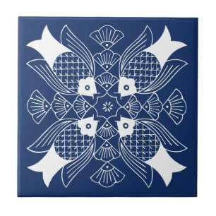 Azulejo De Cerámica Diseño de peces subacuáticos con fondo azul