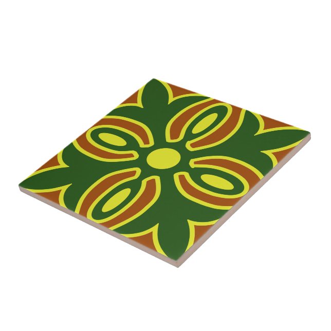 Azulejo De Cerámica Diseño De Tile Español Verde Y Amarillo (Lado)