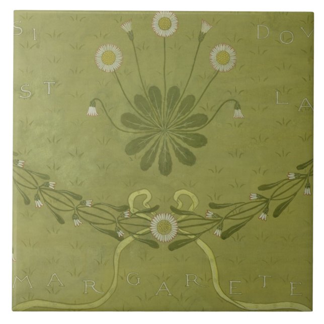 Azulejo De Cerámica "Diseño del papel pintado de Margarete del La", (Frente)