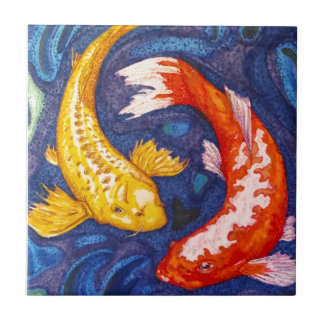 Azulejo De Cerámica Diseño doble de los pescados de Koi