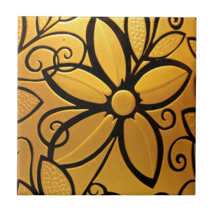 Azulejo De Cerámica Diseño floral amarillo dorado radiante