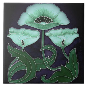 Azulejo de cerámica - Diseño floral Art Nouveau