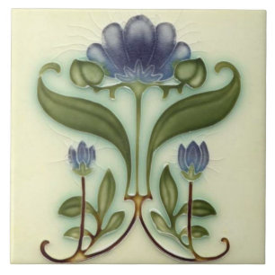 Azulejo de Cerámica - Diseño Floral Art Nouveau