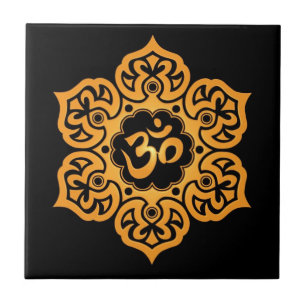 Azulejo De Cerámica Diseño floral de Aum, negro de oro