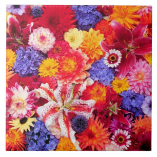 Azulejo De Cerámica Diseño floral de Dalhia, Oriental Lilies,