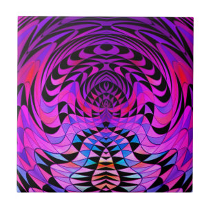Azulejo De Cerámica Diseño Geométrico Púrpura Brillante Fractal Negro