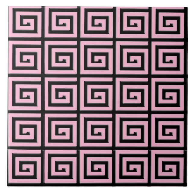 Azulejo De Cerámica Diseño griego de clave - rosa y negro (Frente)