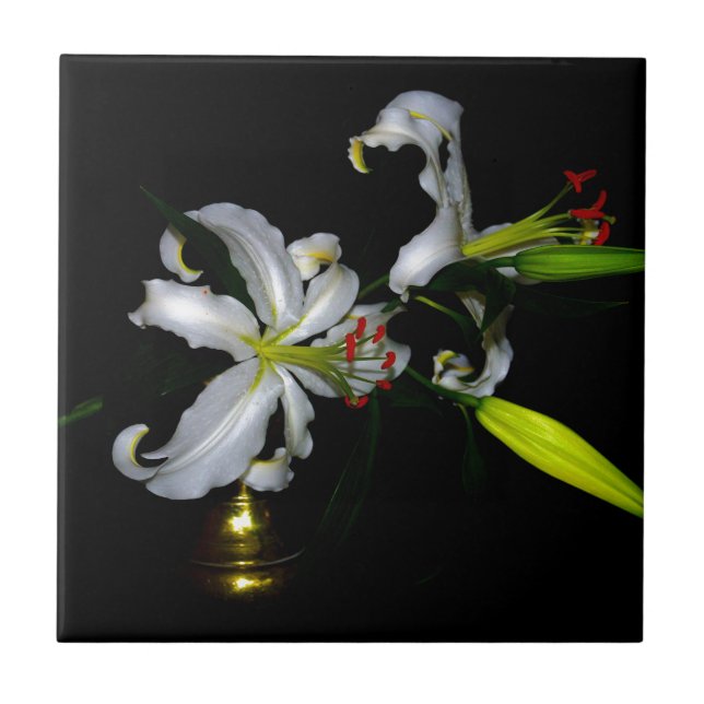 Azulejo De Cerámica Diseño irlandés de Brass y Flores (Frente)