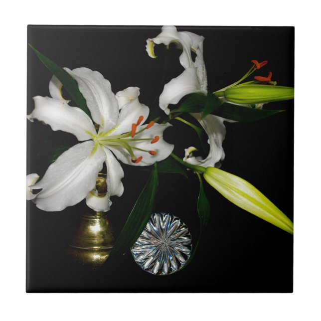 Azulejo De Cerámica Diseño irsh - Colección de bronce y flores (Frente)