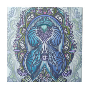 Azulejo De Cerámica Diseño Ornate Blue & Verde azulado Mandala