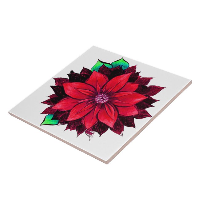 Azulejo De Cerámica Diseño ROJO CLÁSICO del POINSETTIA (Lado)