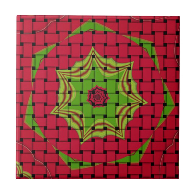 Azulejo De Cerámica Diseño rojo trenzado con encanto africano (Frente)