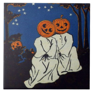 Azulejo De Cerámica Disfraz de Fantasma de Calabaza Jack O' Lantern