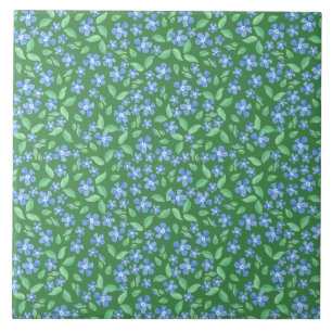 Azulejo De Cerámica Ditsy Blue Periwinys en floral verde