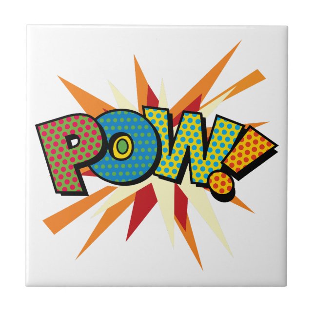 Azulejo De Cerámica Diversión de Arte Pop Cómic Retro POW (Frente)