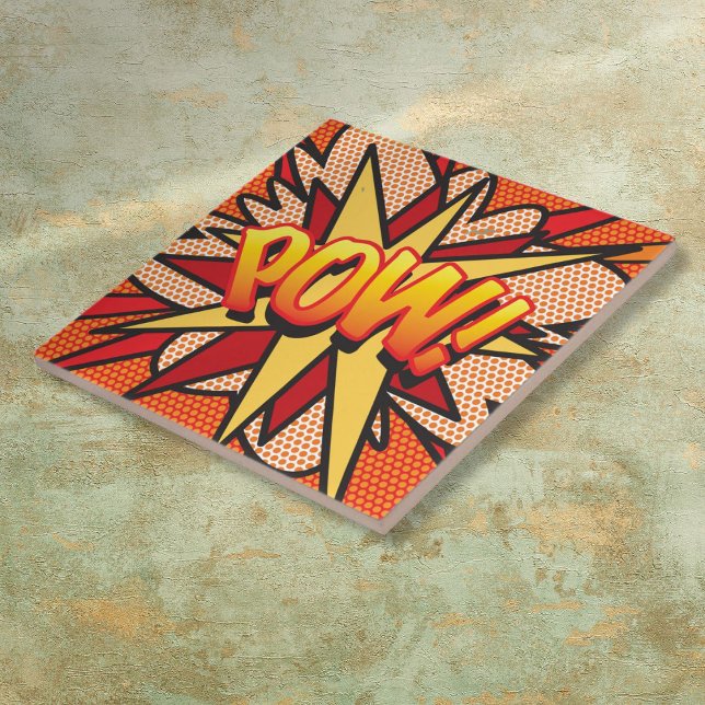 Azulejo De Cerámica Diversión en cómic retro arte pop (POW Fun Retro Comic Book Pop Art Tile)