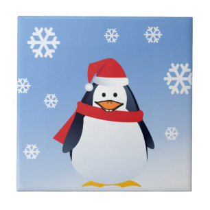 Azulejo De Cerámica Divertidos Navidades pingüinos Santa Claus copos 