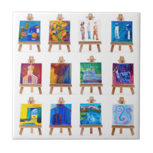 Azulejo De Cerámica Doce mini pinturas en los caballetes