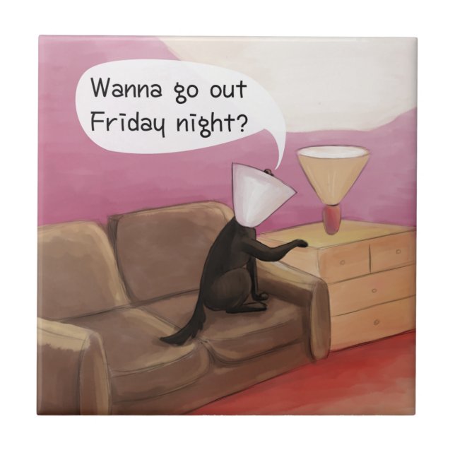 Azulejo De Cerámica Dog Cone Dating Funny Personalizado (Frente)