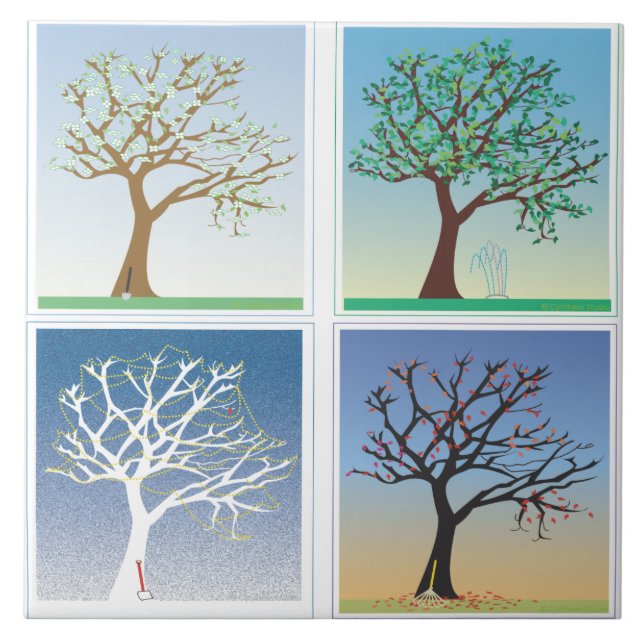 Azulejo De Cerámica Dogwood en cuatro estaciones (Frente)