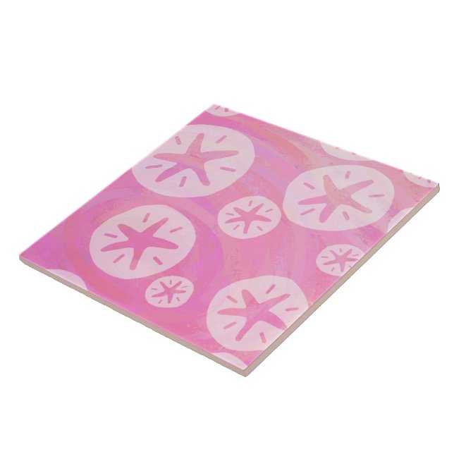 Azulejo De Cerámica Dolar de arena blanco y rosa (Lado)