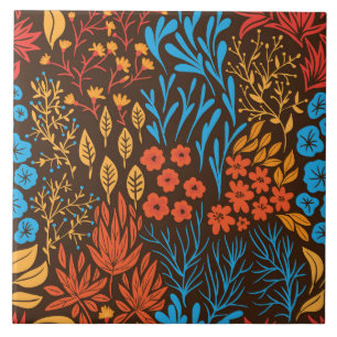 Azulejo De Cerámica Doodles florales oscuros