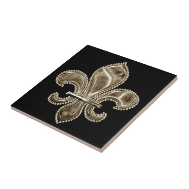 Azulejo De Cerámica Dorado Fleur de Lis Square Ceramic Tile 4.25" - ne (Lado)