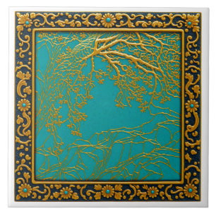 Azulejo de cerámica dorado turquesa+negro Alpes fr