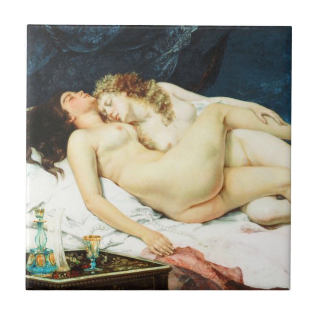 Azulejo De Cerámica Dormir por Gustave Courbet (Frente)
