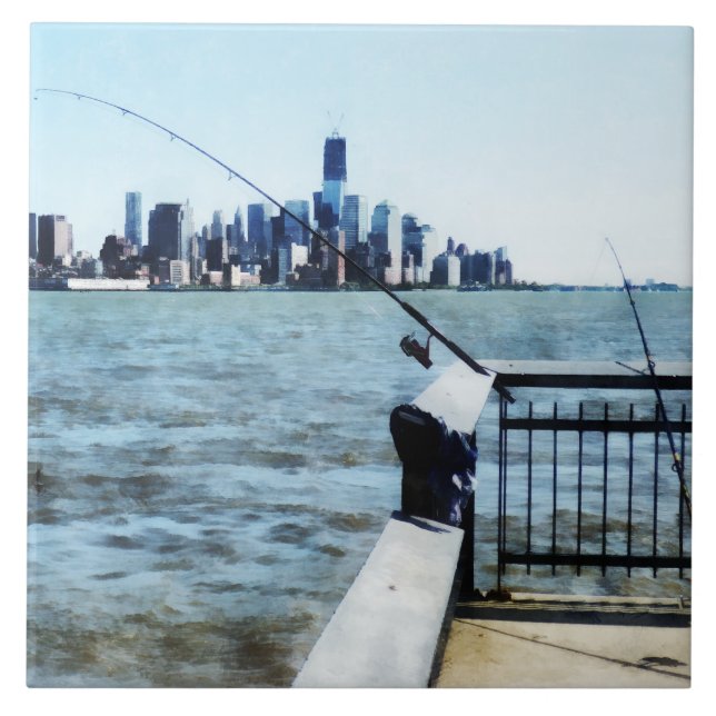 Azulejo De Cerámica Dos cañas de pescar (Frente)