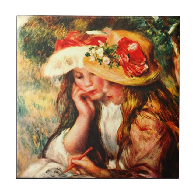 Azulejo De Cerámica Dos chicas de lectura en un jardín de Pedro Renoir (Frente)