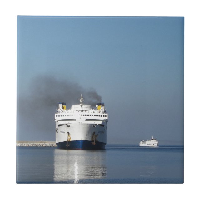 Azulejo De Cerámica Dos Ferrys En Grecia (Frente)