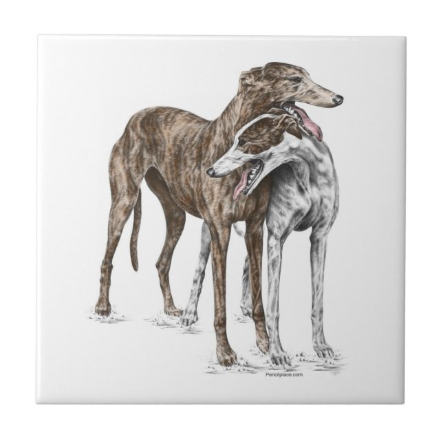 Azulejo De Cerámica Dos Greyhound Friends Dog Art (Frente)