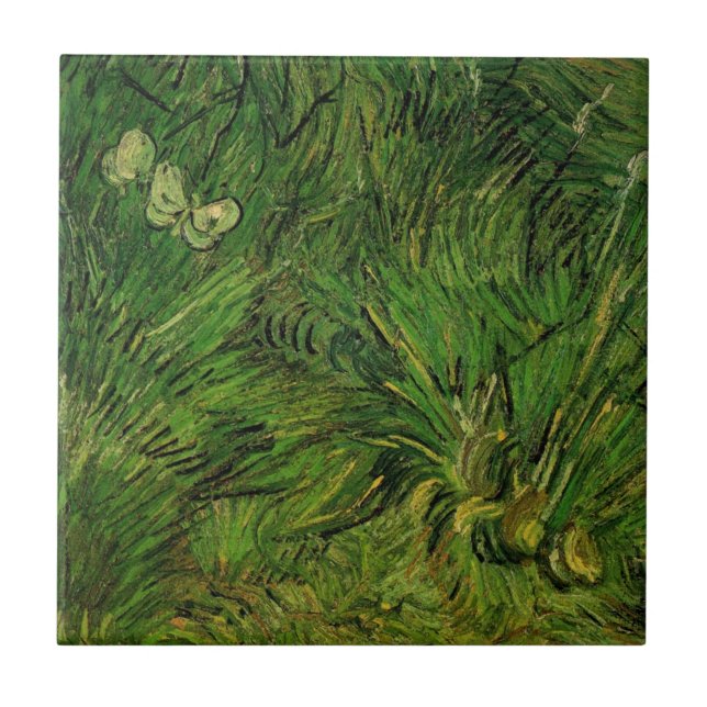 Azulejo De Cerámica Dos mariposas blancas por Vincent van Gogh (Frente)