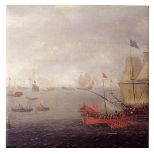 Azulejo De Cerámica Dos o'War holandeses de los hombres acompañada por (Frente)