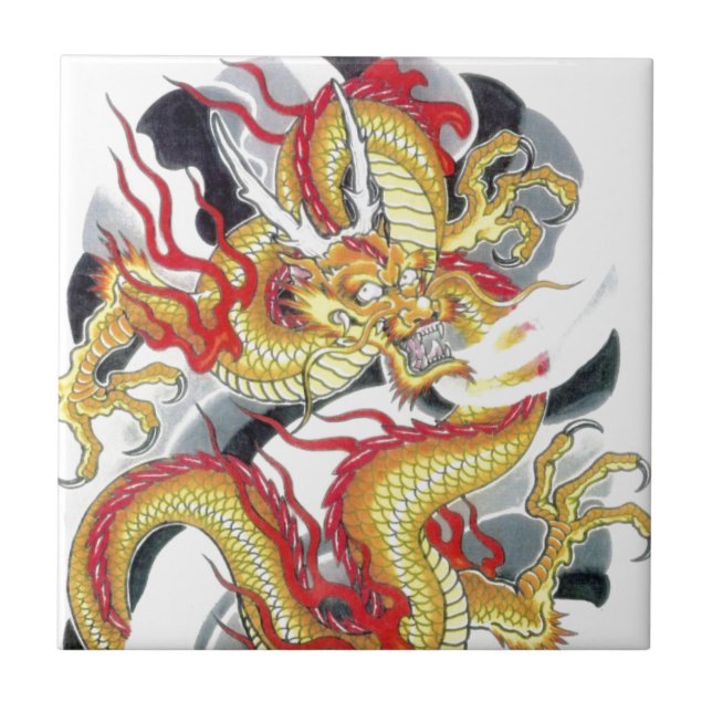 Azulejo De Cerámica Dragón amarillo japonés (Frente)