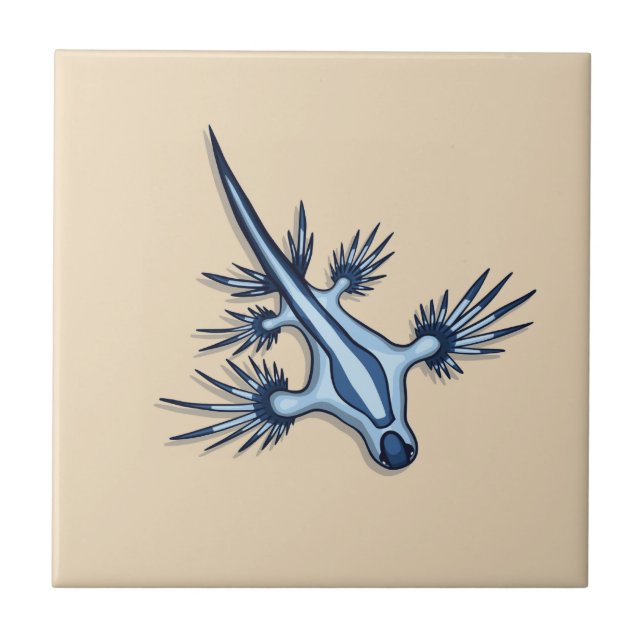 Azulejo De Cerámica Dragón azul Nudibranch (Frente)