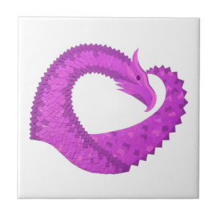 Azulejo De Cerámica Dragón cardíaco púrpura brillante en blanco