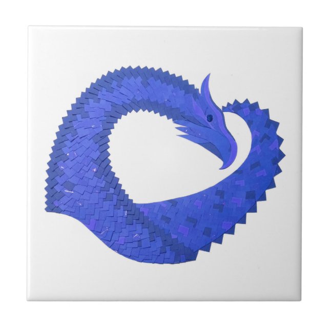 Azulejo De Cerámica dragón de corazón azul sobre blanco (Frente)