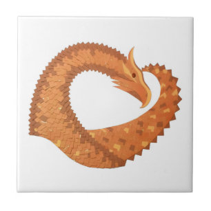 Azulejo De Cerámica Dragón de corazón naranja quemado en blanco