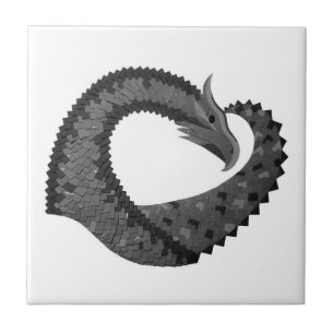 Azulejo De Cerámica Dragón de corazón negro sobre blanco