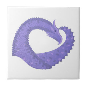 Azulejo De Cerámica dragón de corazón pervinca sobre blanco