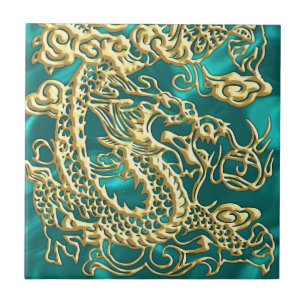 Azulejo De Cerámica Dragón de oro Grabado en relieve en la impresión d