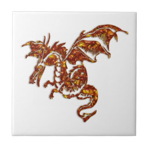 Azulejo De Cerámica Dragón en llamas